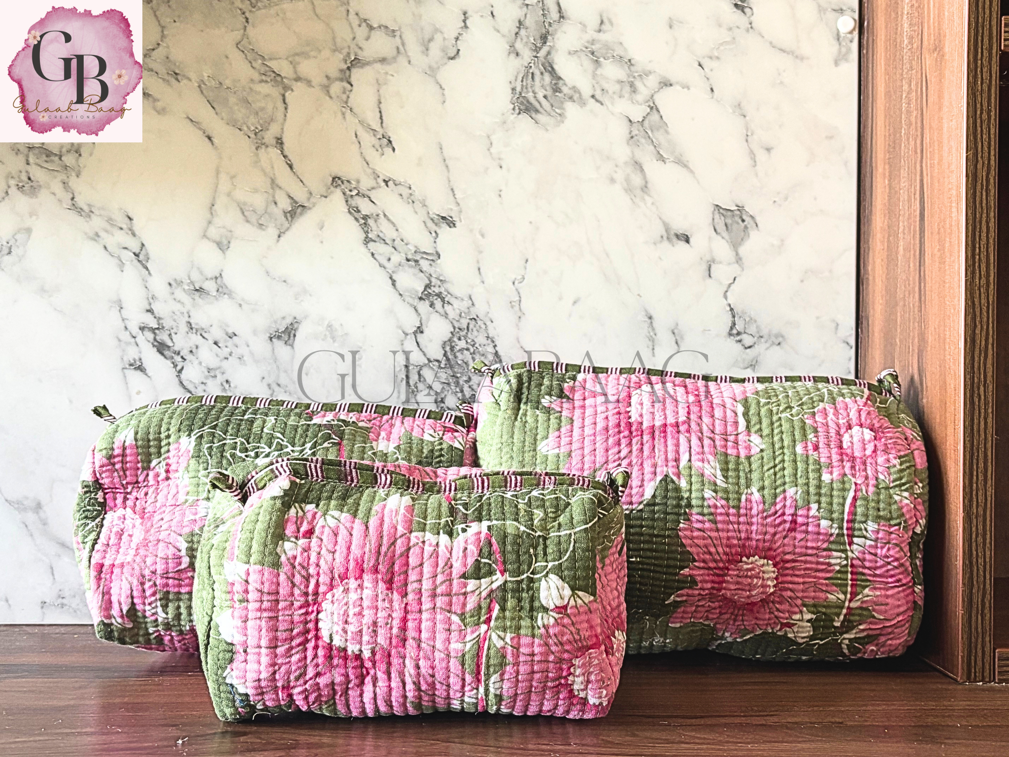 Block-Print Travel Pouches (Set of 3) - Dahlia