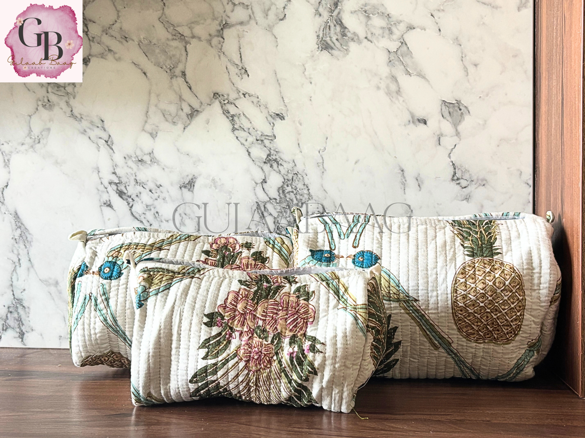 Block-Print Travel Pouches (Set of 3) - Mughal