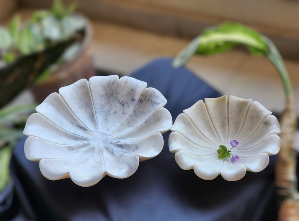 Marble Flower-Shaped Urli Bowl