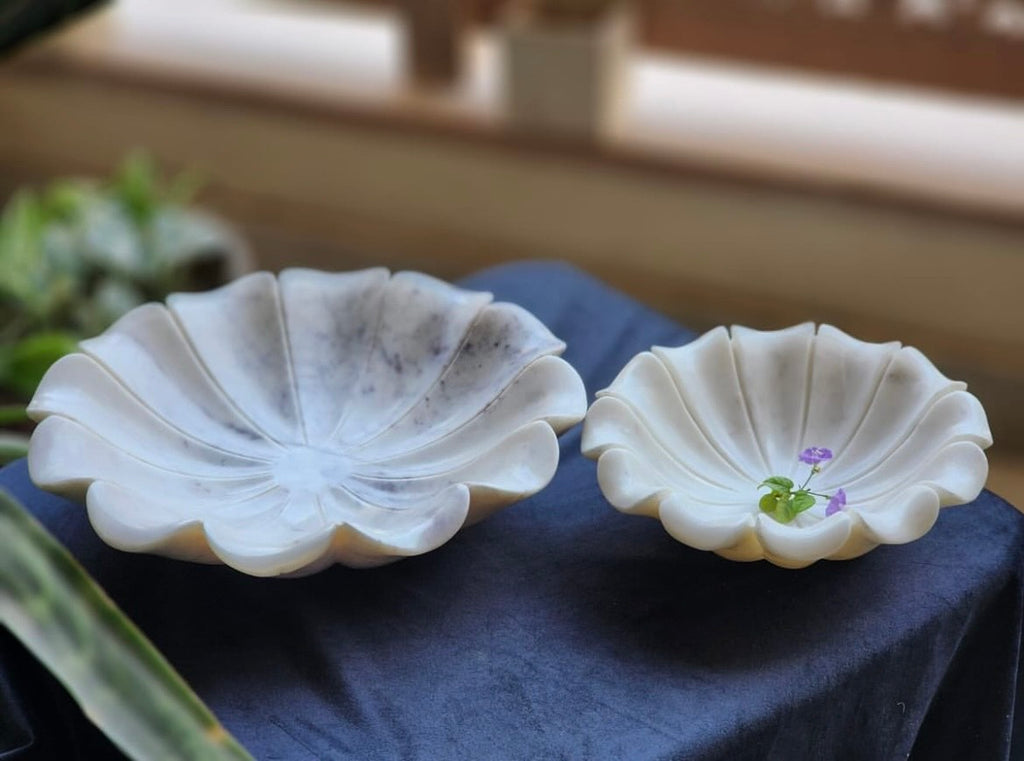 Marble Flower-Shaped Urli Bowl