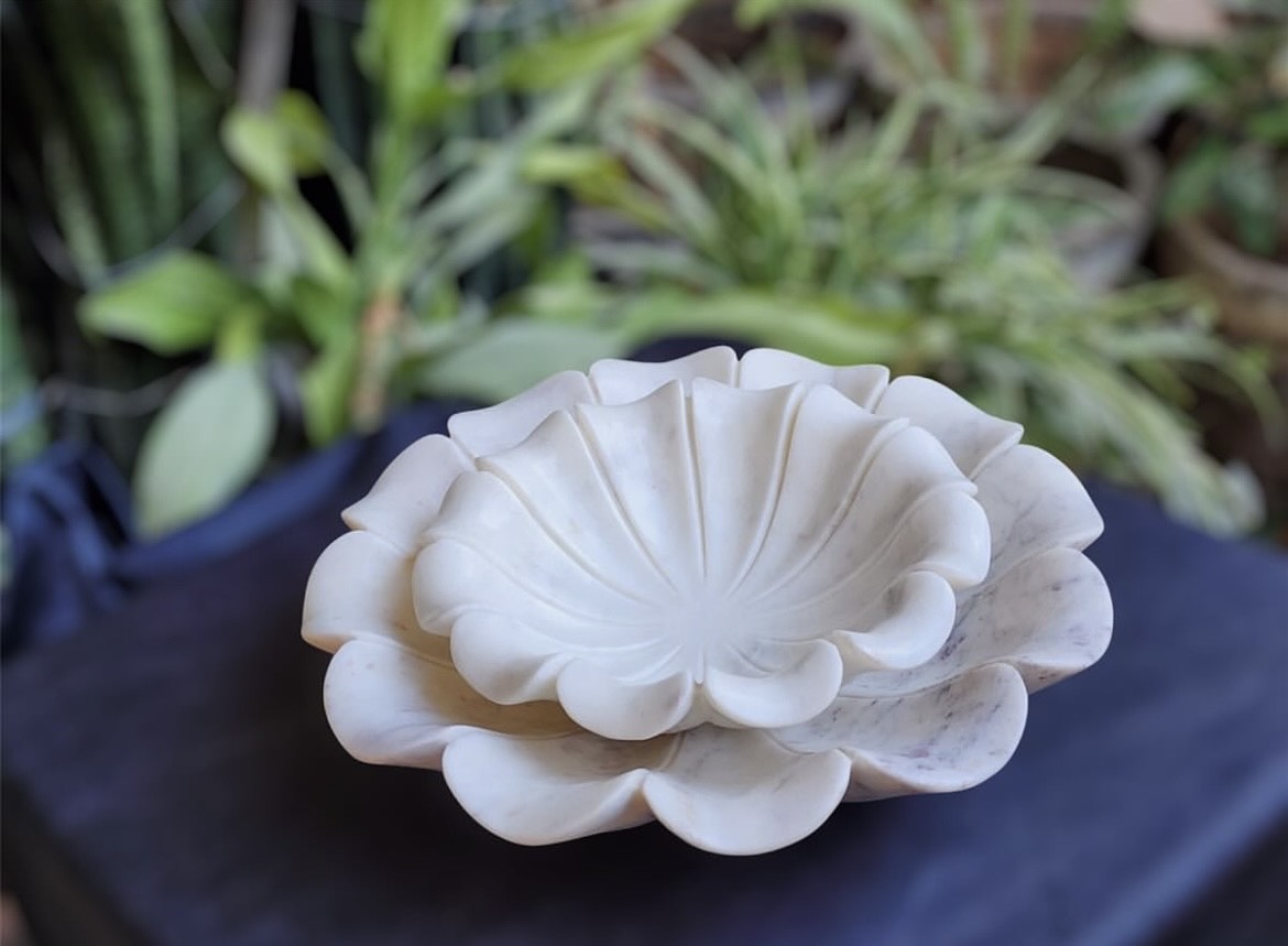 Marble Flower-Shaped Urli Bowl