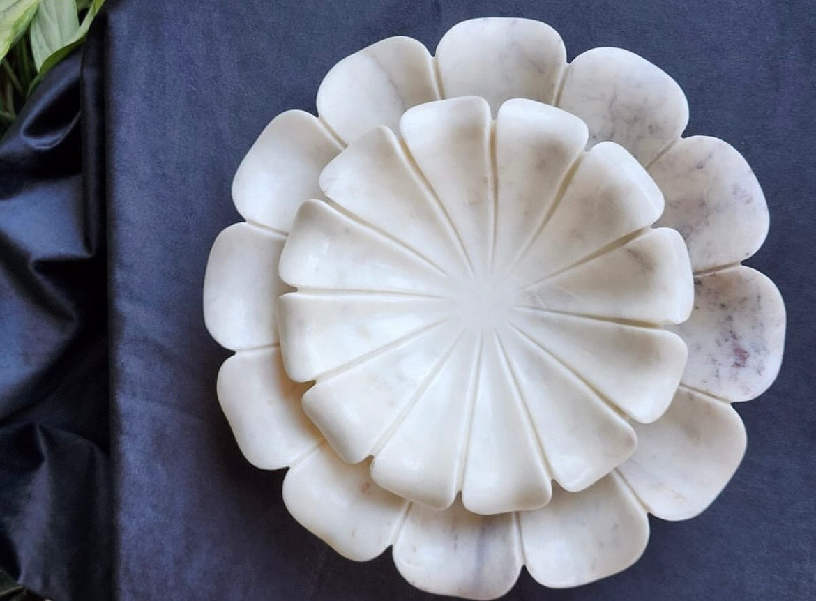 Marble Flower-Shaped Urli Bowl