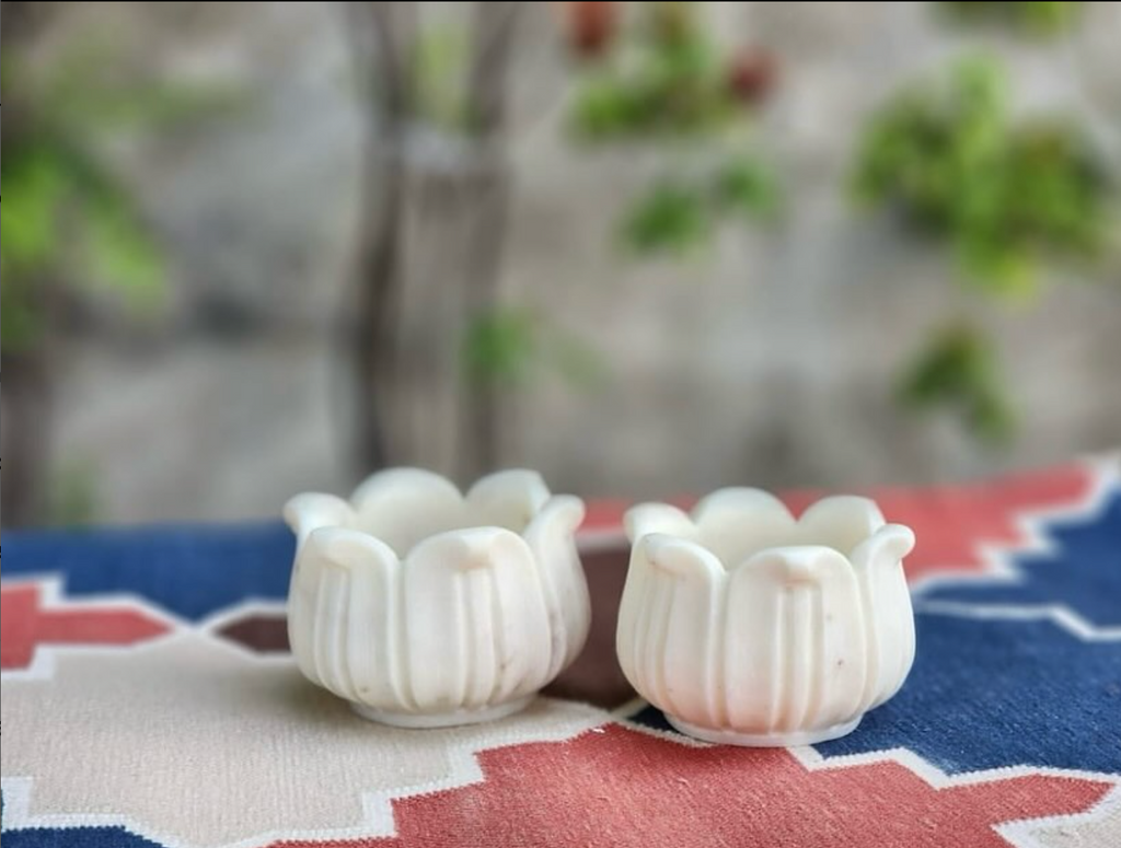 Marble Flower-Shaped Tea Light/ Candle Stand