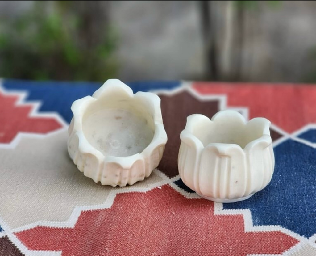 Marble Flower-Shaped Tea Light/ Candle Stand